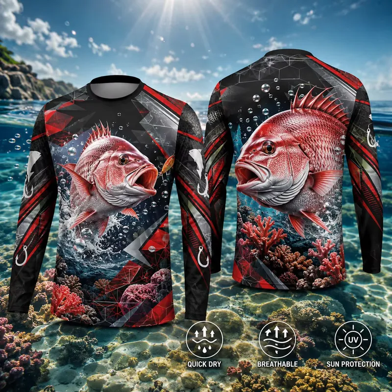 Fishing Shirt Uv Protection - 3D-print casual langarm rood visserijshirt voor