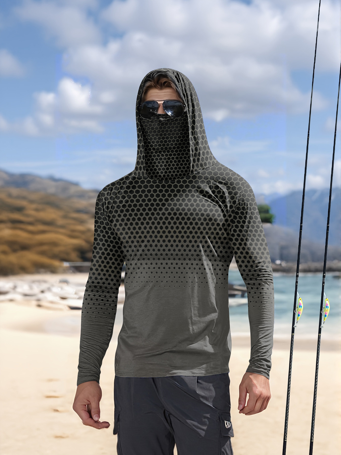 Fishing Mask Sun Protection - Heren zomer UPF50+ vissershirt met gezichtsmasker,