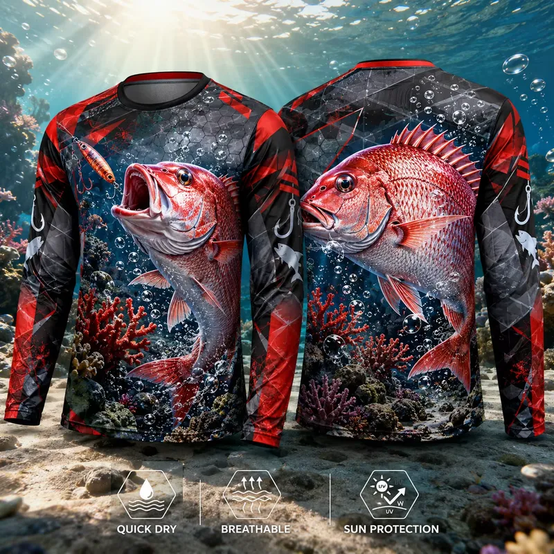3D-print casual langarm rood v - Fishing Shirt Uv Protection recensie en prijs