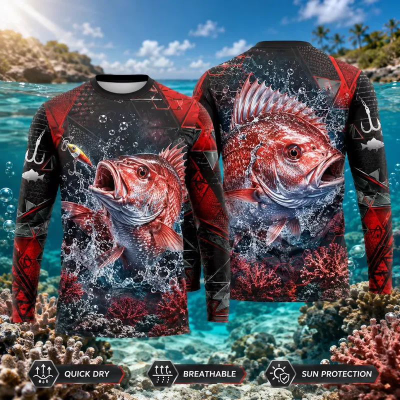 3D-print casual langarm rood v - Fishing Shirt Uv Protection recensie en prijs